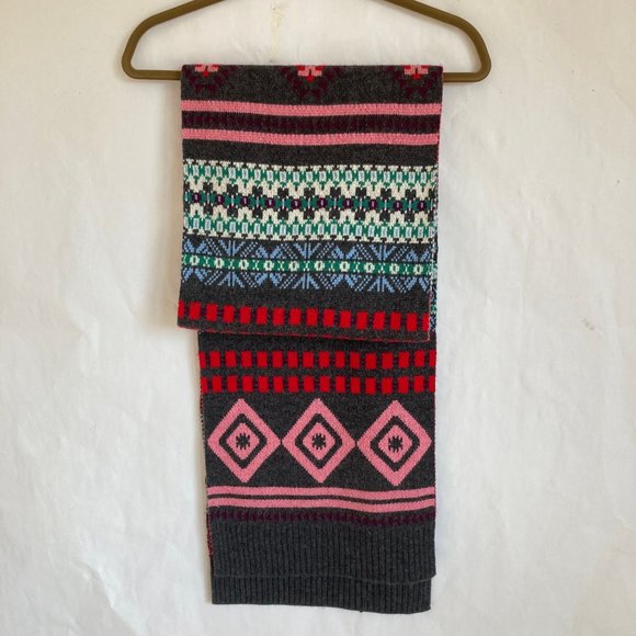 J Crew Multicolor Colorful Fair Isle Lambs Wool Cashmere Blend Scarf Extra Long - Picture 15 of 16